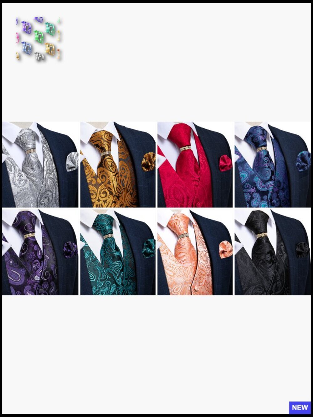Men's Silk Vest Set Formal Elegant Jacquard Paisley Wedding Party 5PC - Picture 7 of 7